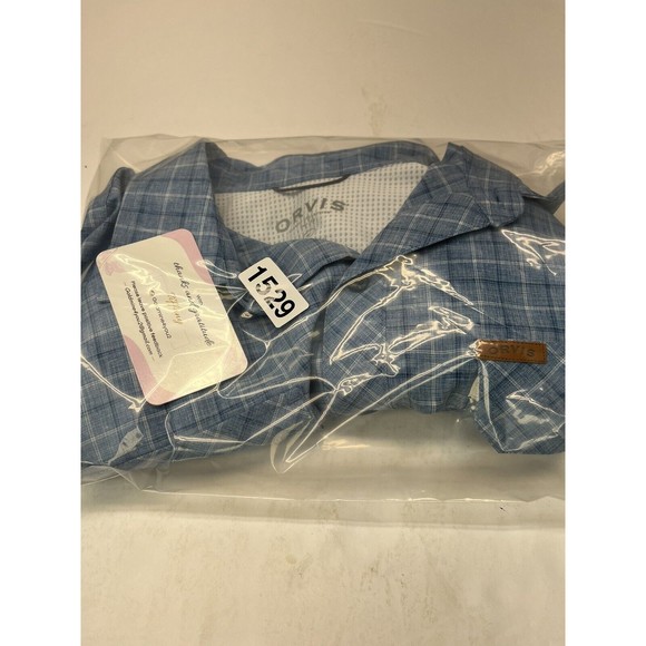 Orvis Men's Blue Check Plaid Button Up Short Sleeve Outdoor Shirt Medium - Picture 9 of 9
